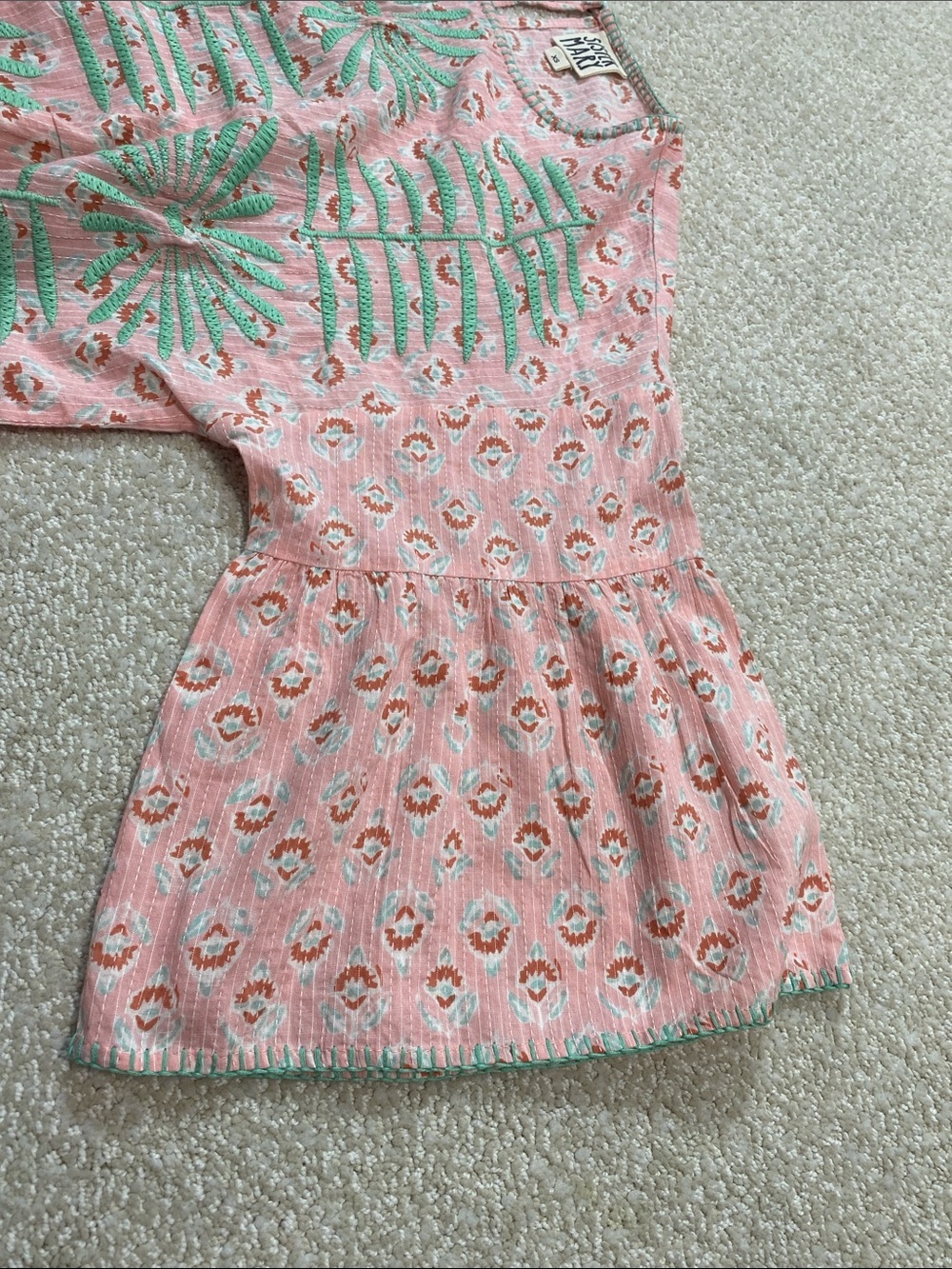 Sister Mary Elena Pink Green Embroidered Cotton Blouse Top Boho XS - Picture 15 of 16